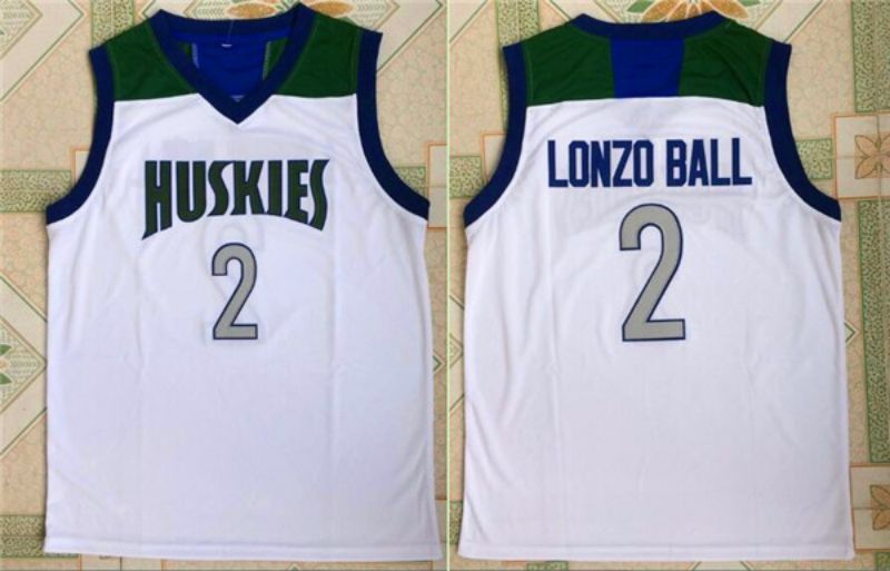 Men HUSKIES High School 2 Lonzo Ball White NBA NCAA Jerseys